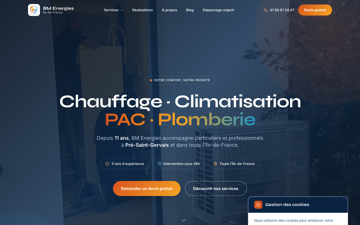 Site internet pour une entreprise de climatisation et chauffage à Paris