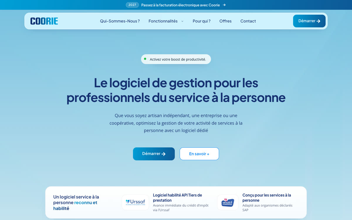 Site internet pour un logiciel de gestion des services à la personne à France