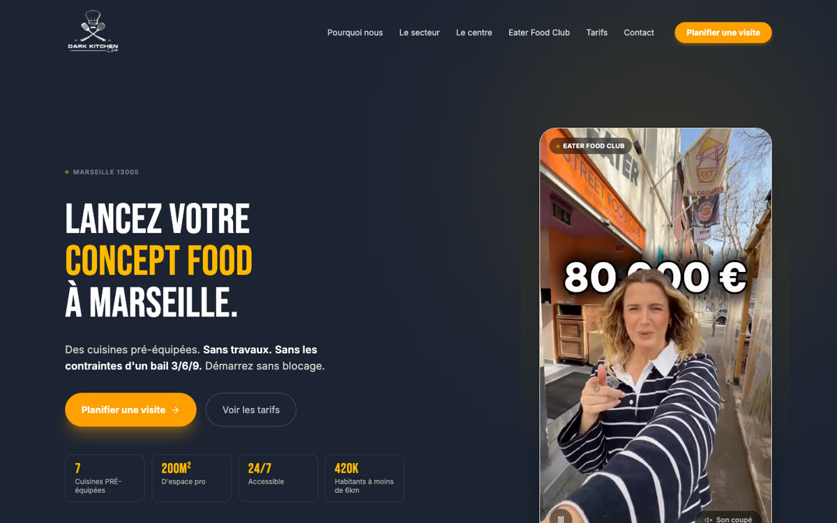 Site internet pour la location de cuisines professionnelles à Marseille