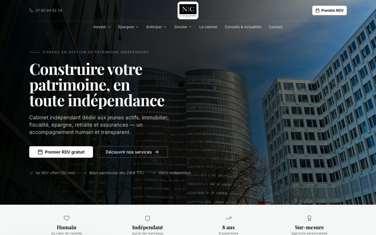 Site internet pour un cabinet de gestion de patrimoine à Paris